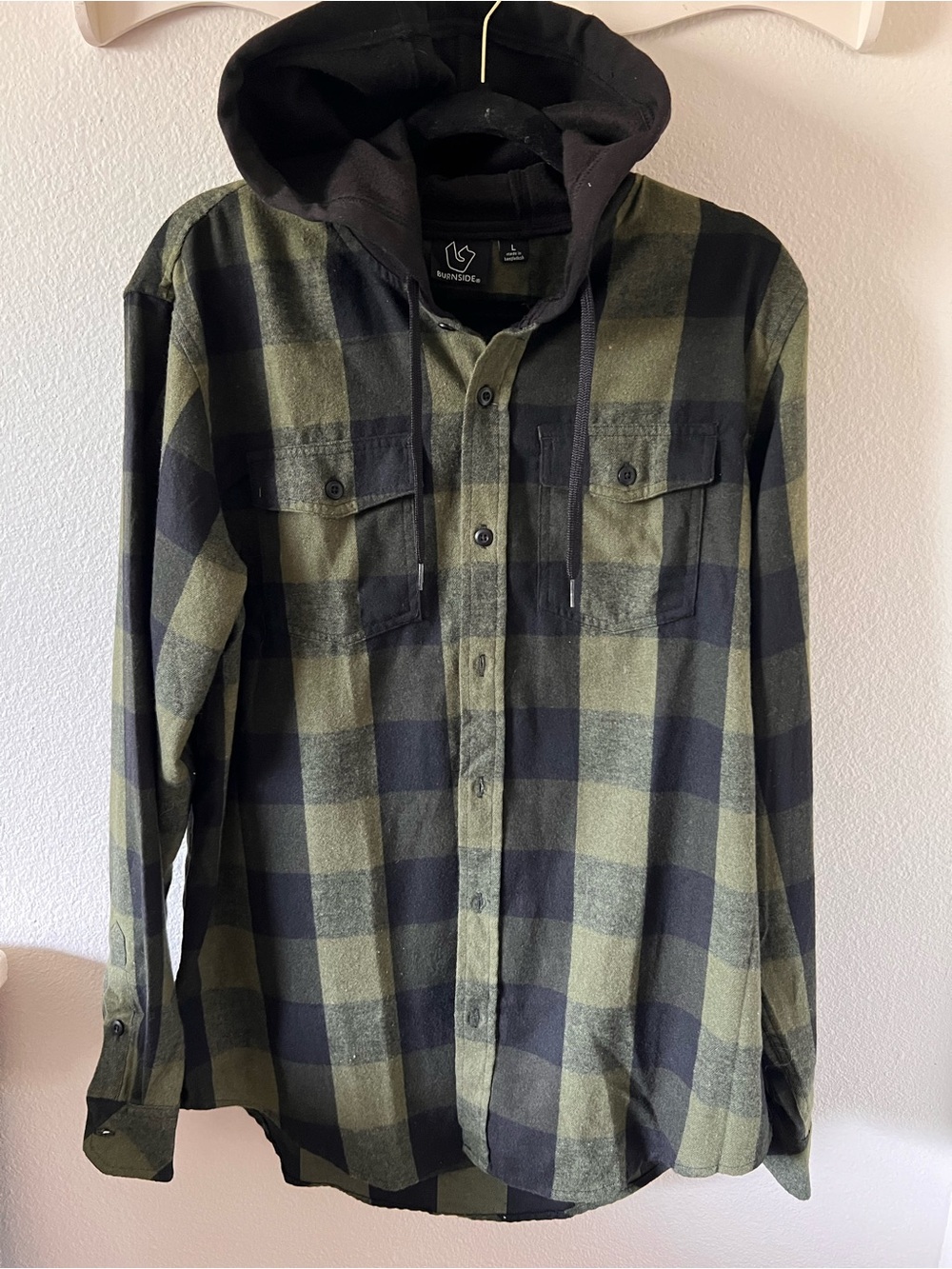 Burnside Men’s Olive & Black Plaid Hooded Flannel Shirt Jacket NWT L